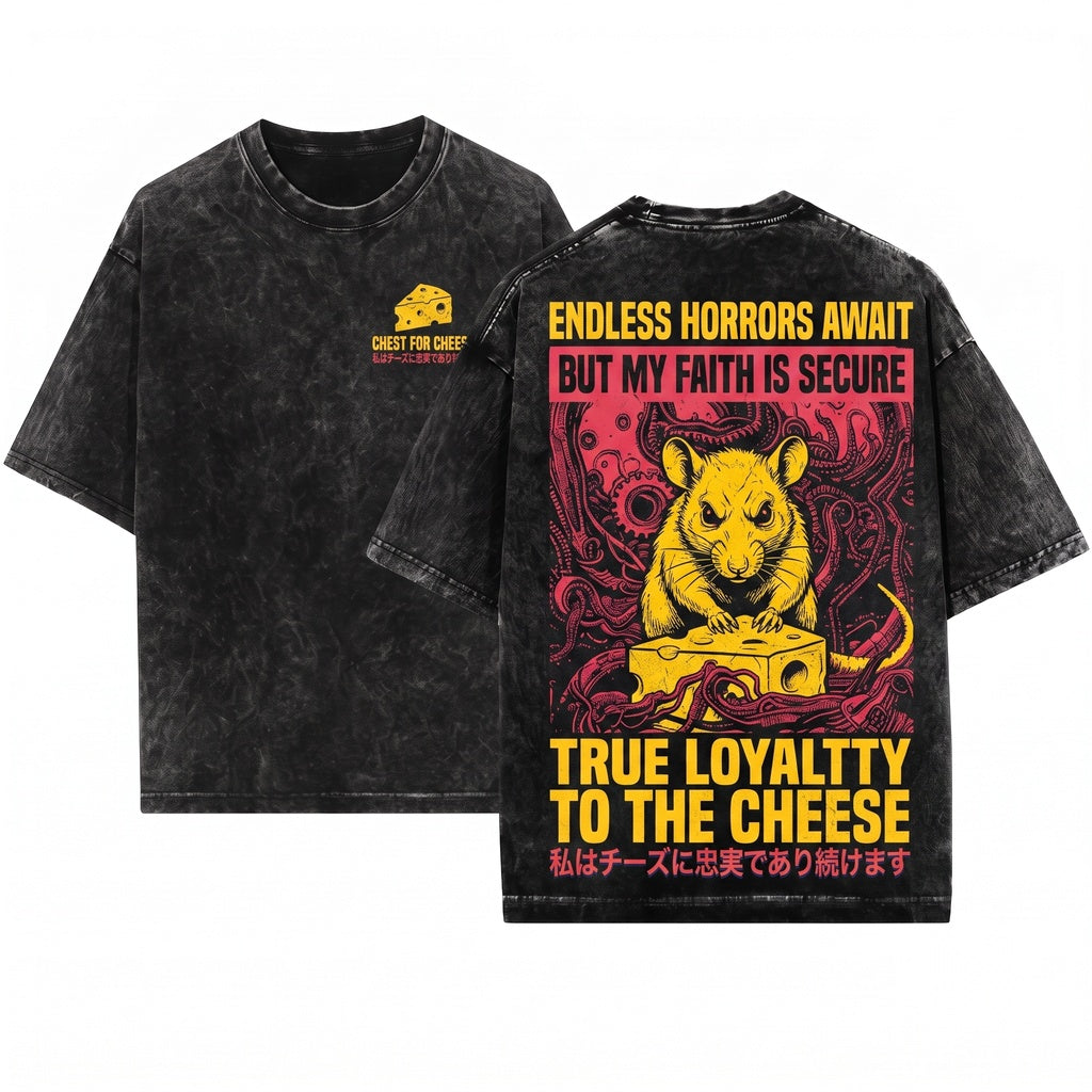 Faithful To The Cheese Japanese Horror Rat Anime Vintage Unisex Wash T-Shirt