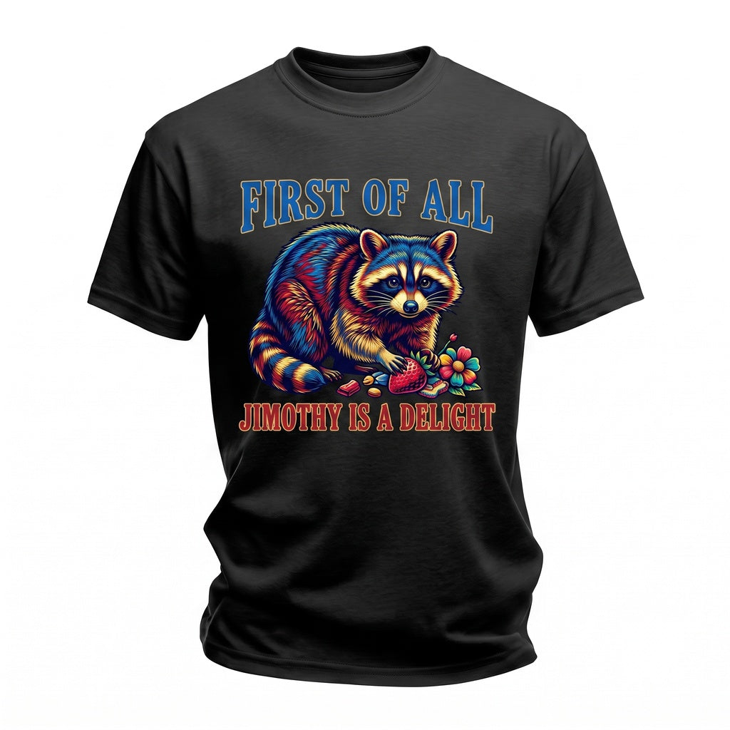 First Of All Jimothy Is A Delight Funny Raccoon Retro Animal Meme Unisex TShirt