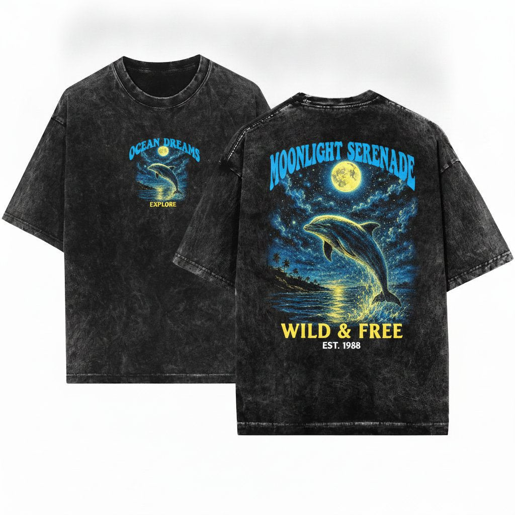 Vintage Dolphin Ocean Graphic Marine Life Save The Sea Lover Gift Beach Holiday Beachwear Unisex Wash T-Shirt