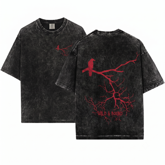 Minimalist Raven Bird Silhouette Graphic Tee Gothic Crow Nature Lover Apparel Witchy Aesthetic Minimalist Gift Unisex Heavyweight Garment-Dyed T-Shirt