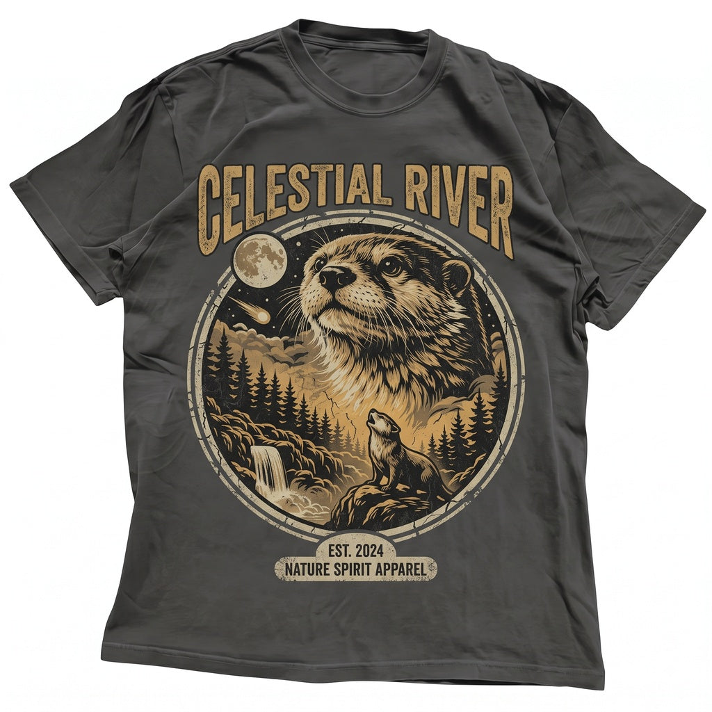 Otter Howling at Full Moon Vintage 90s Retro Graphic Animal Gift Silly Unisex TShirt