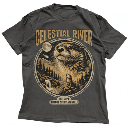 Otter Howling at Full Moon Vintage 90s Retro Graphic Animal Gift Silly Unisex TShirt