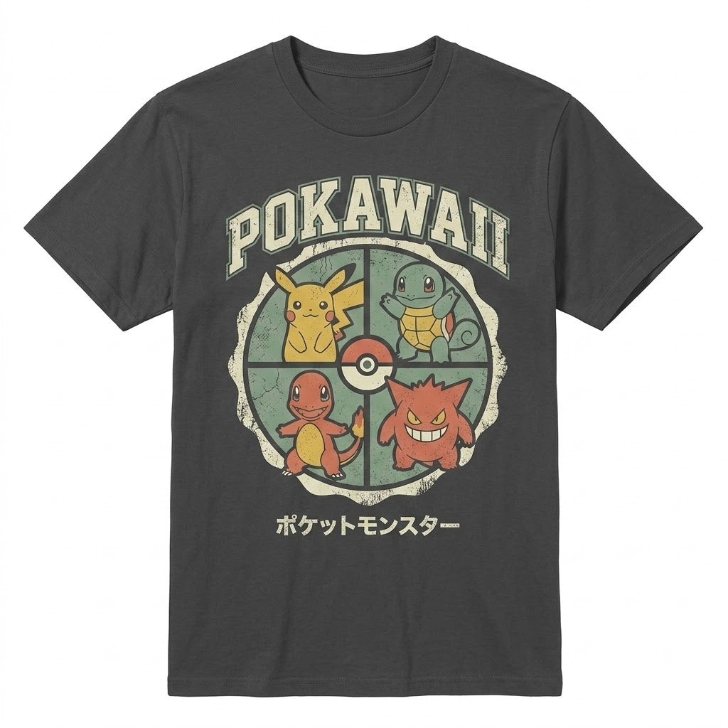 Cute Kawaii Electric Mouse Anime Friends Vintage Wash Graphic Cartoon Birthday Gift Unisex TShirt