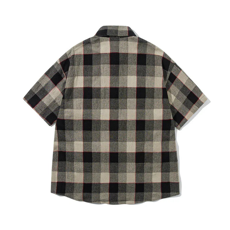 Splicing pocket short sleeved shirt casual shirt