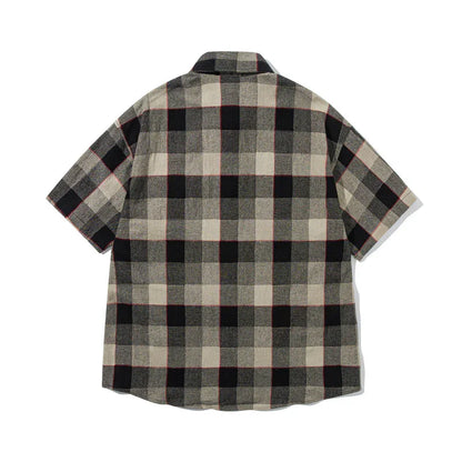 Splicing pocket short sleeved shirt casual shirt