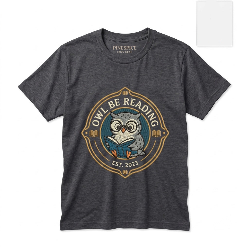 Embroidered Cute Owl Book Lover Gift Funny Cozy Reader Bookworm Unisex TShirt