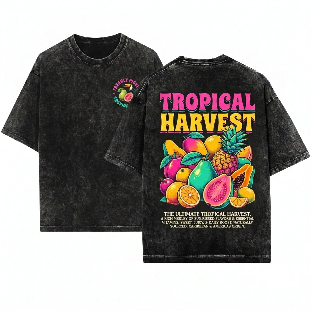 Retro Guava Fruit Tropical Hawaiian Summer Graphic Print Unisex Wash T-Shirt
