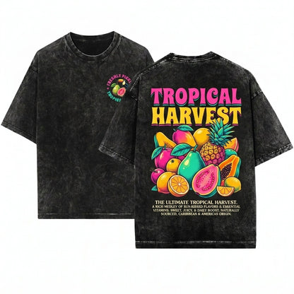Retro Guava Fruit Tropical Hawaiian Summer Graphic Print Unisex Wash T-Shirt
