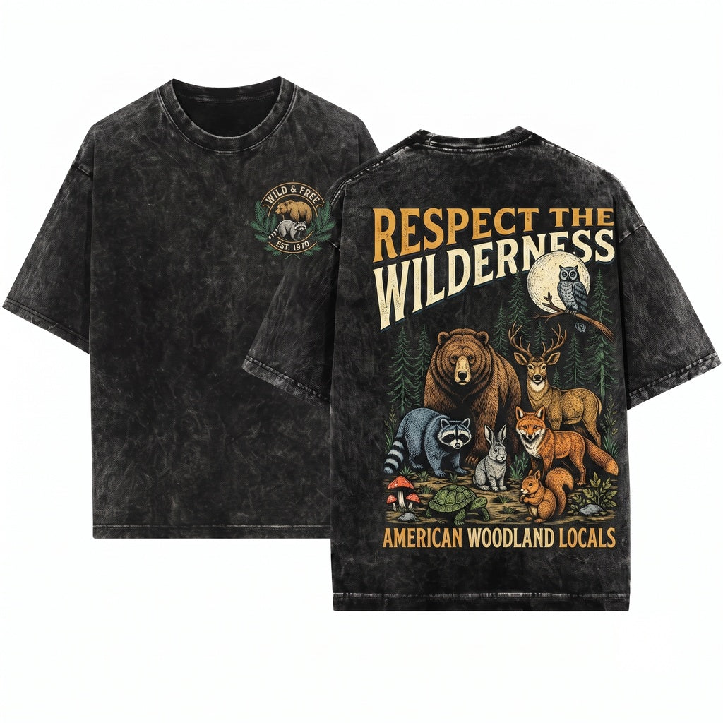 Vintage Respect The Locals Forest Wildlife Retro Woodland Animal Graphic Classic Nature Camping Top Gift Unisex Wash T-Shirt