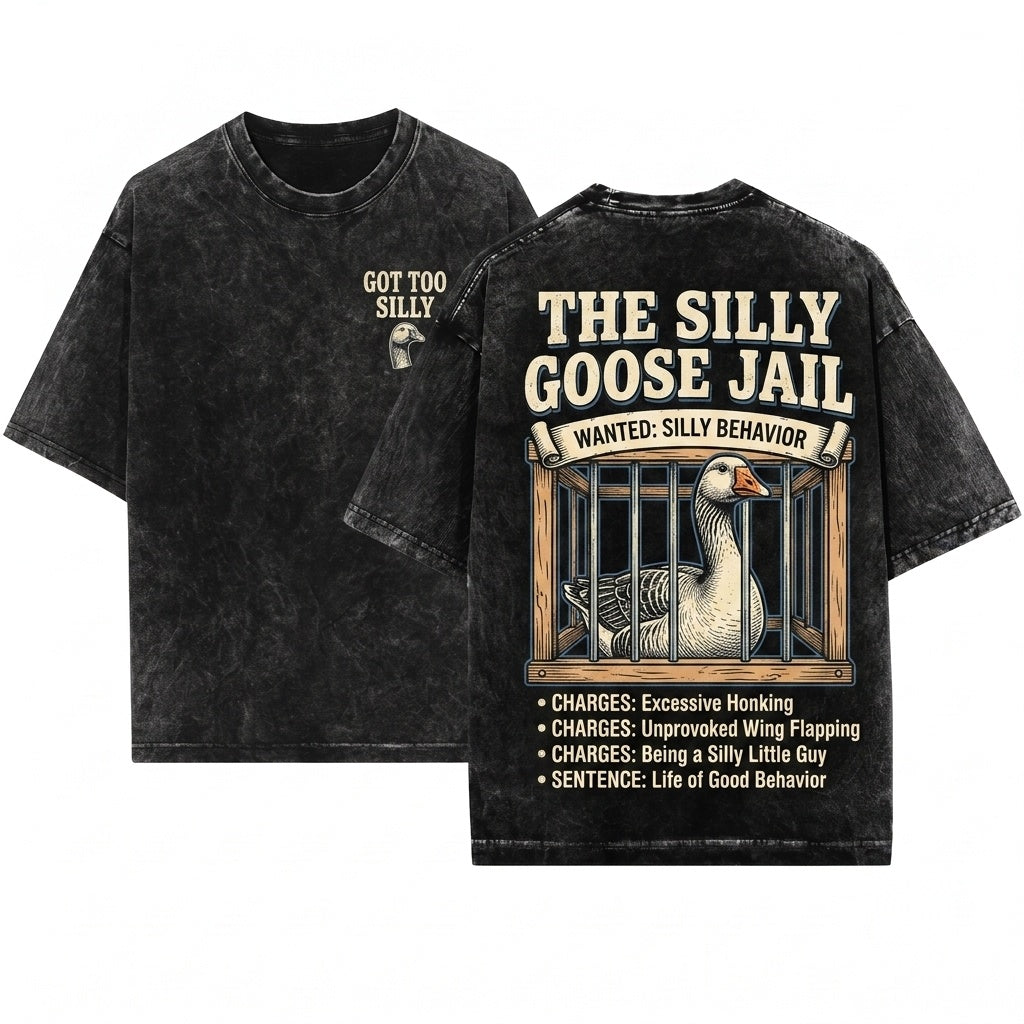 Got Too Silly Goose Jailbird Viral Meme Funny Sarcastic Animal Graphic Unisex Wash T-Shirt