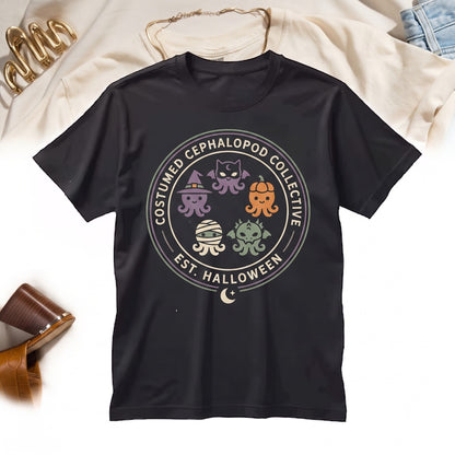 Kawaii Halloween Octopus Graphic Witch Vampire Pumpkin Mummy Bat Unisex TShirt