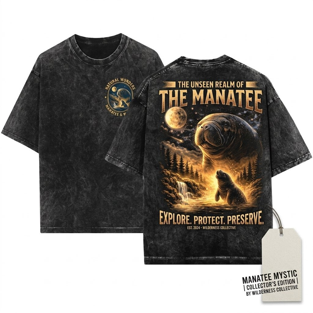 Manatee Howling Ocean Graphic Save Sea Cow Florida Gift 90s Retro Vintage Unisex Wash T-Shirt