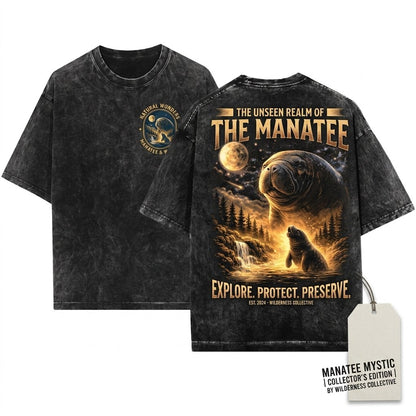 Manatee Howling Ocean Graphic Save Sea Cow Florida Gift 90s Retro Vintage Unisex Wash T-Shirt