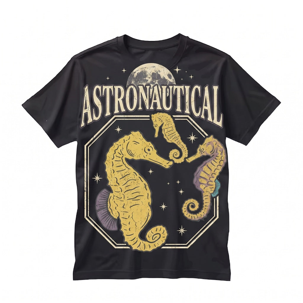 Vintage Three Seahorse Moon Graphic Funny Meme Sea Creature Retro Novelty Unisex TShirt