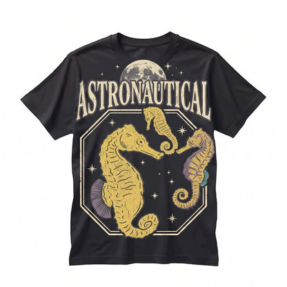 Vintage Three Seahorse Moon Graphic Funny Meme Sea Creature Retro Novelty Unisex TShirt