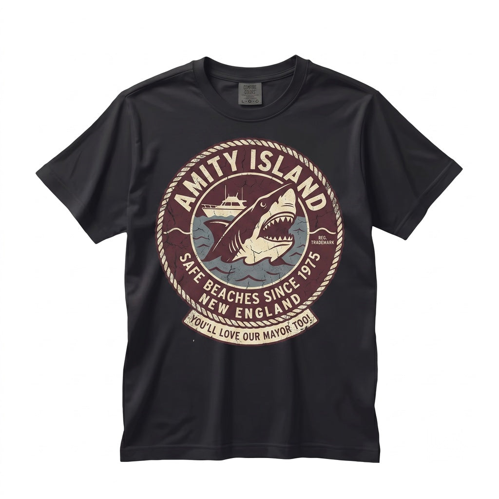 Retro Amity Island 1975 Beach Shark Movie Graphic Casual Top Unisex TShirt