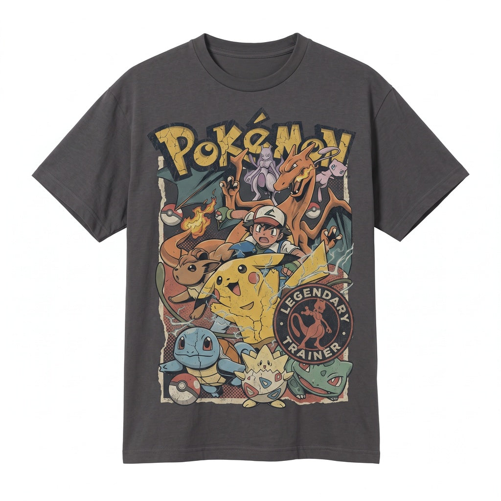 Vintage Wash Pocket Monster Trainer Retro Anime Graphic Oversized 2-Sided Gamer Gift Unisex TShirt