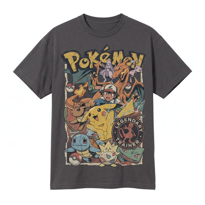 Vintage Wash Pocket Monster Trainer Retro Anime Graphic Oversized 2-Sided Gamer Gift Unisex TShirt