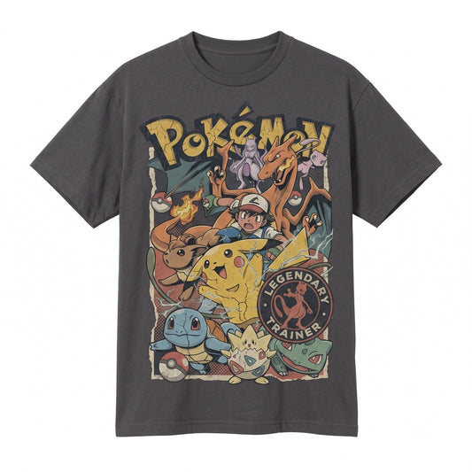 Vintage Wash Pocket Monster Trainer Retro Anime Graphic Oversized 2-Sided Gamer Gift Unisex TShirt