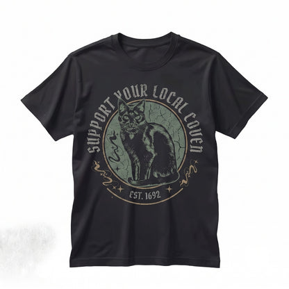 Support Local Coven Third Eye Black Cat Celestial Goth Occult Graphic Unisex TShirt