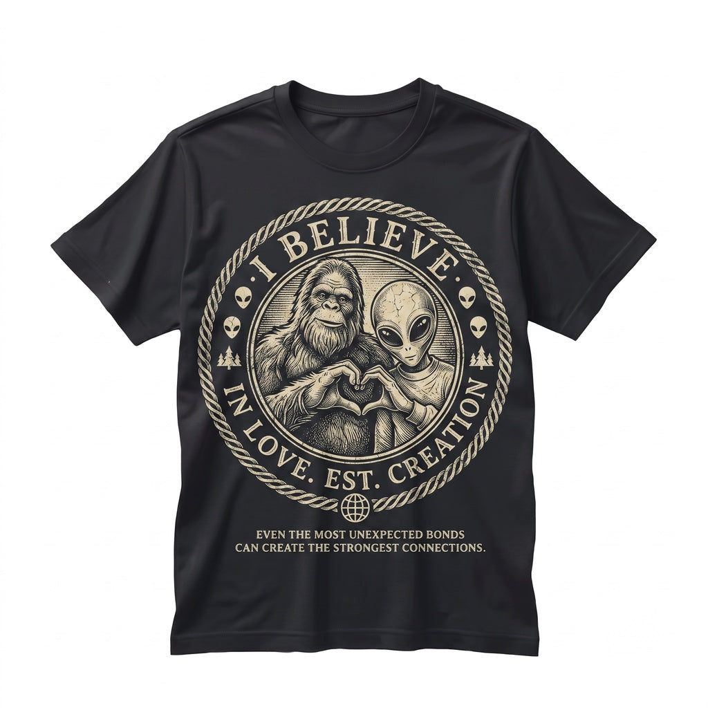 Funny I Believe Bigfoot Alien UFO Sasquatch Cryptid Graphic Unisex TShirt