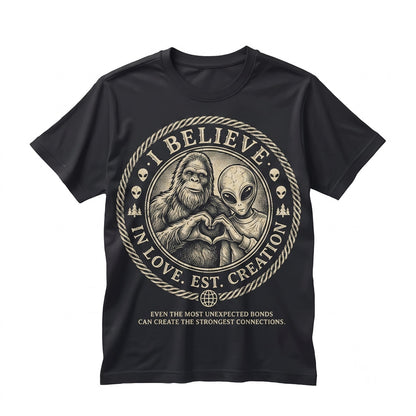 Funny I Believe Bigfoot Alien UFO Sasquatch Cryptid Graphic Unisex TShirt