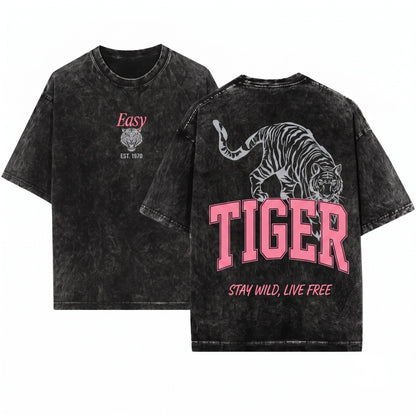 Easy Tiger Graphic Retro Distressed Unisex Wash T-Shirt