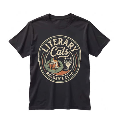 Vintage Black Bookish Reading Cat Graphic Literary Unisex TShirt