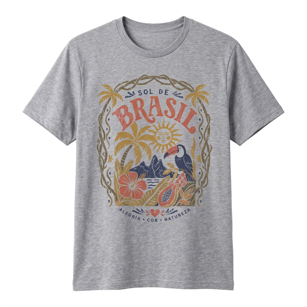 Sol de Brasil Travel Poster Tropical Toucan Brazilian Folk Art Boho Summer Vacation Top Unisex TShirt