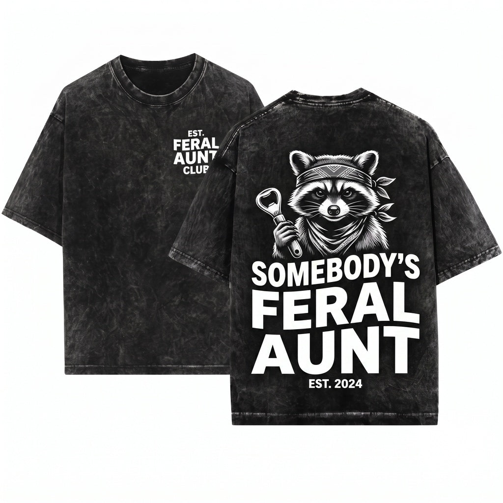 Somebodys Feral Aunt Raccoon Iced Coffee Funny Gift Unisex Wash T-Shirt