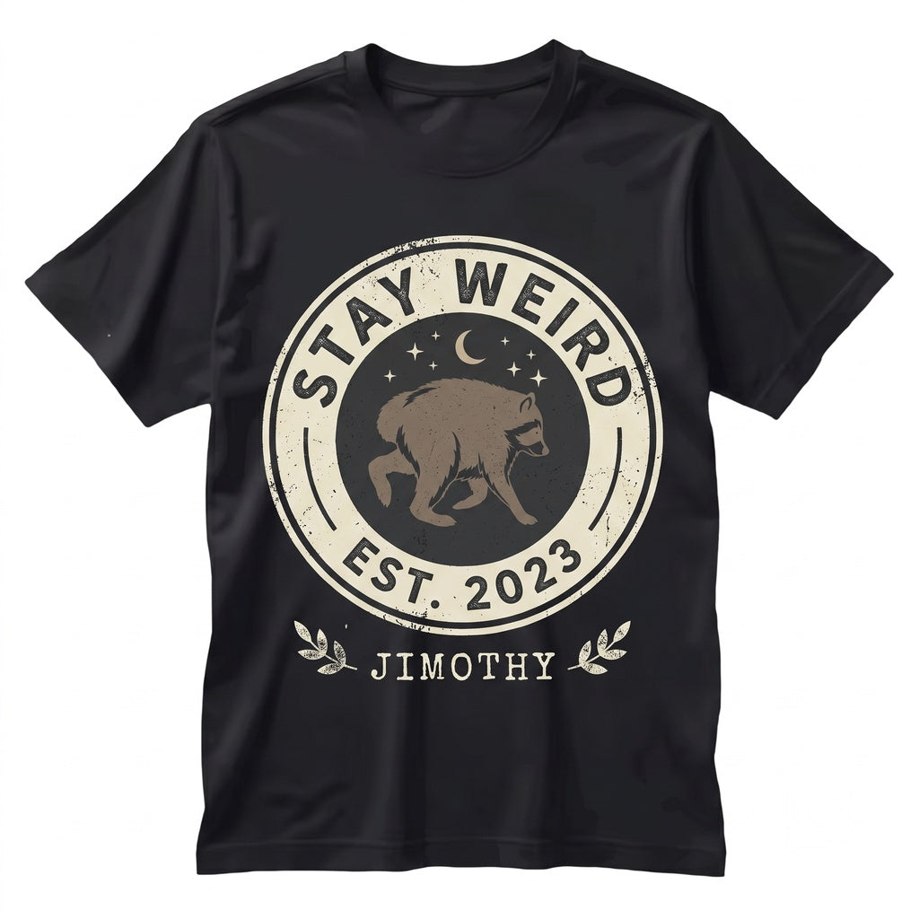 Stay Weird Jimothy Raccoon Graphic Funny Wildlife Animal Quirky Nature Top Gift Apparel Unisex TShirt