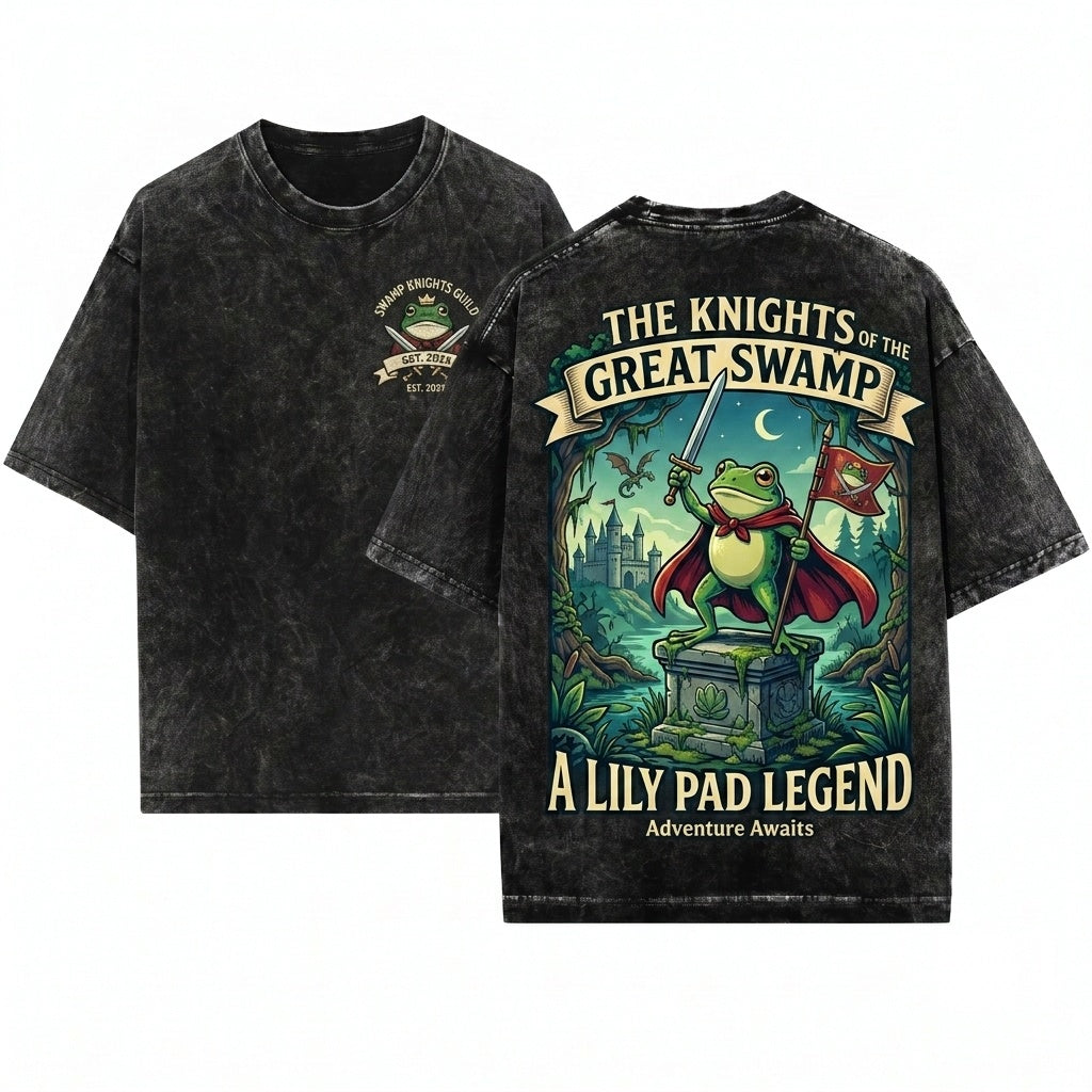 Huzzah Frog Embroidered Gildan 18000 Funny DnD Renaissance Faire Medieval Fantasy Gamer Gift Unisex Wash T-Shirt