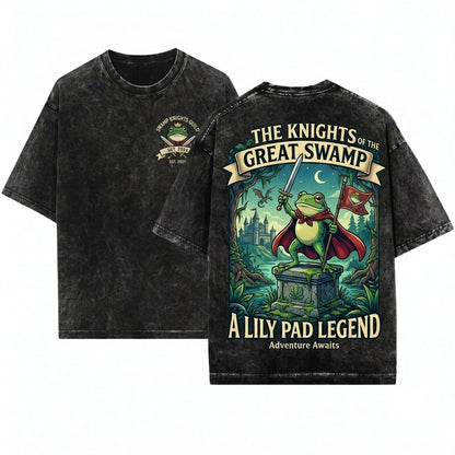 Huzzah Frog Embroidered Gildan 18000 Funny DnD Renaissance Faire Medieval Fantasy Gamer Gift Unisex Wash T-Shirt