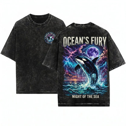 Vintage 90s Orca Midnight Lightning Ocean Wildlife Graphic Unisex Wash T-Shirt
