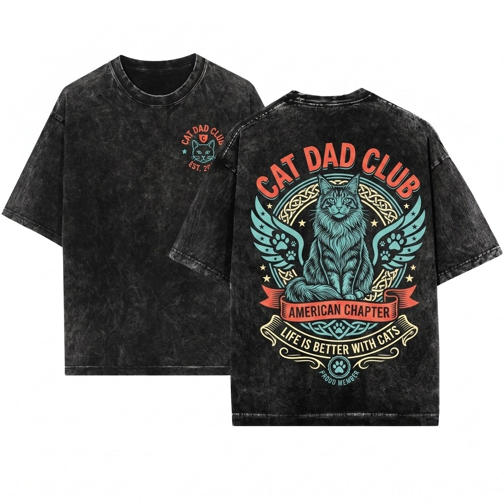 Funny New Cat Dad Club Pet Parent Back Design Lover Unisex Wash T-Shirt