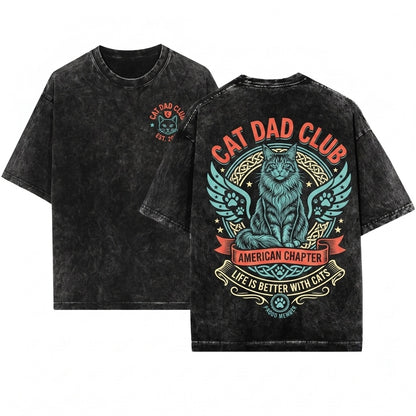 Funny New Cat Dad Club Pet Parent Back Design Lover Unisex Wash T-Shirt