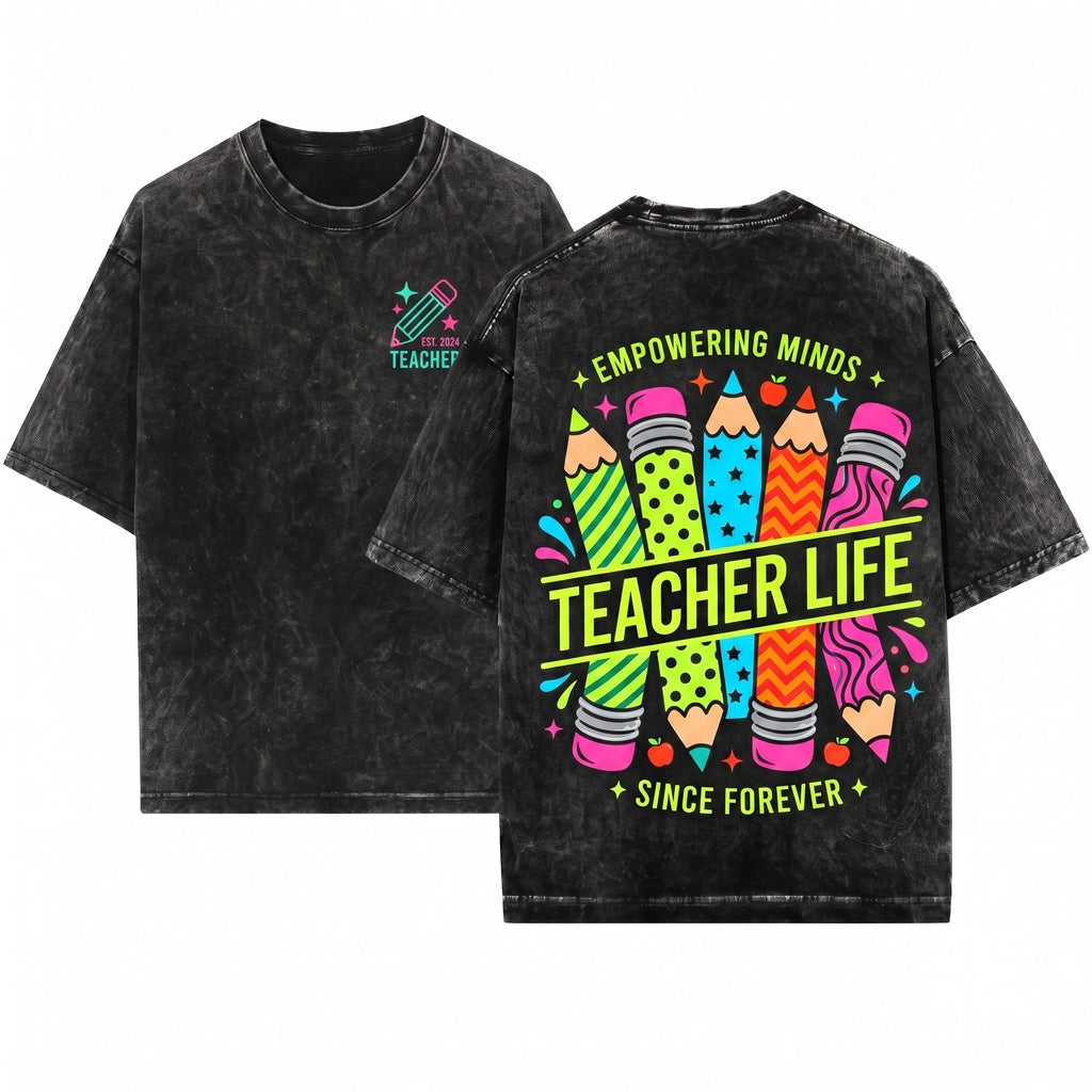Customized Teacher Name Pencil Doodles Back To School Apparel Unisex Wash T-Shirt