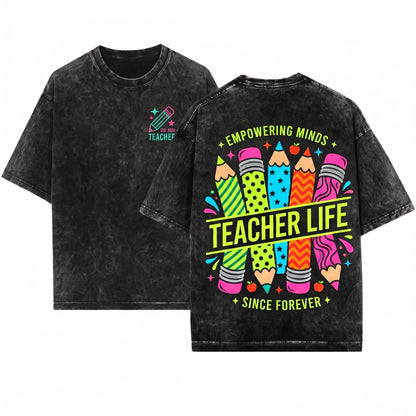 Customized Teacher Name Pencil Doodles Back To School Apparel Unisex Wash T-Shirt