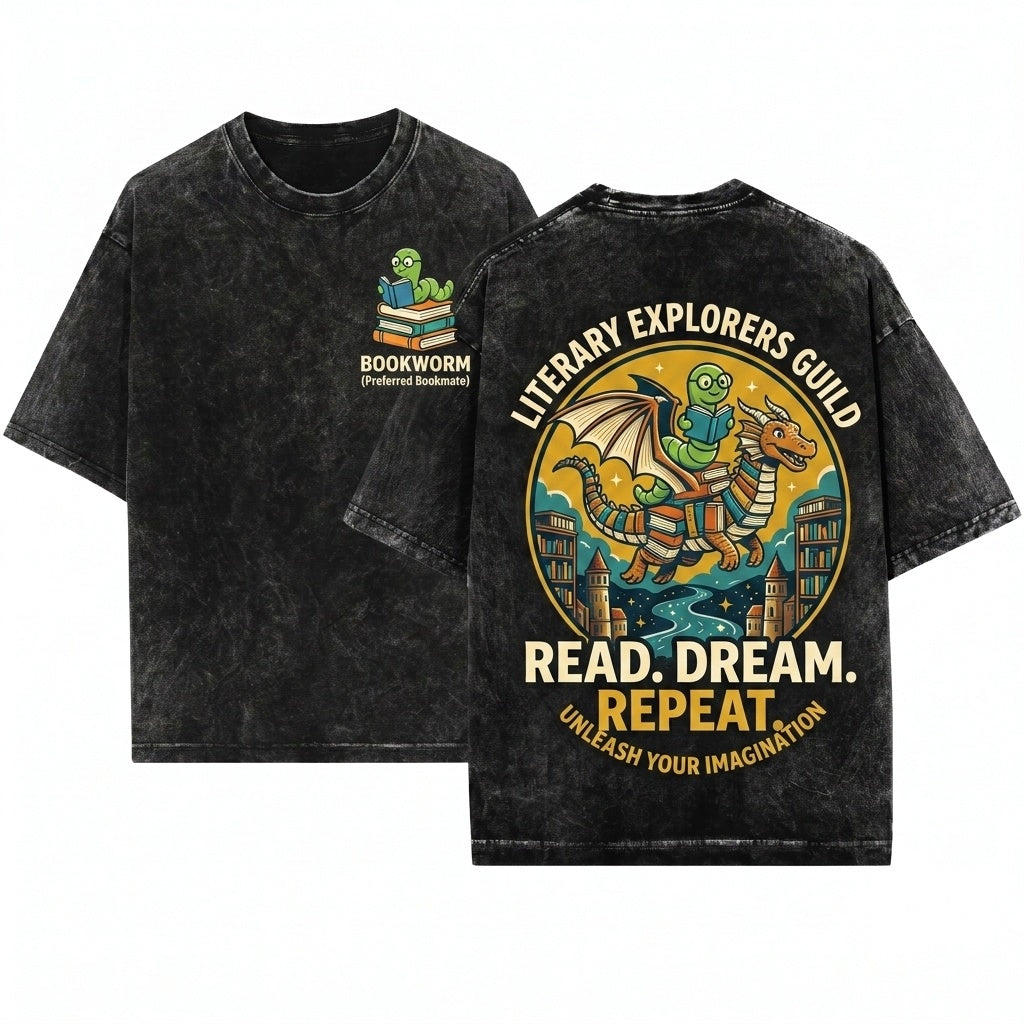 Bookworm Embroidered Youth Reader Apparel Unisex Wash T-Shirt