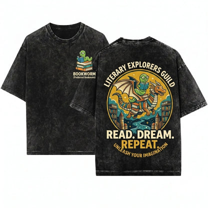 Bookworm Embroidered Youth Reader Apparel Unisex Wash T-Shirt