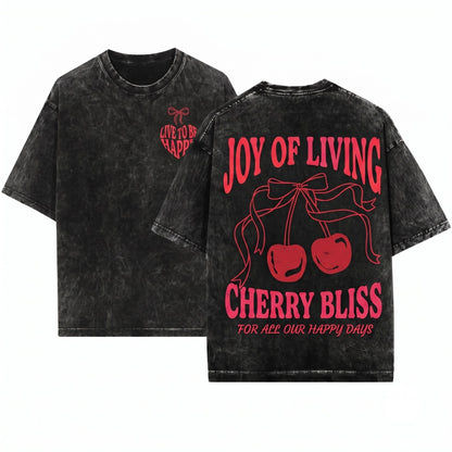 French Fruitcore Graphic Cherry Top Unisex Wash T-Shirt