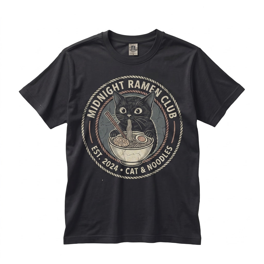 Funny Kawaii Japanese Ramen Noodle Kitty Graphic Cotton Apparel Unisex TShirt