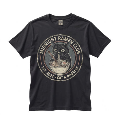 Funny Kawaii Japanese Ramen Noodle Kitty Graphic Cotton Apparel Unisex TShirt