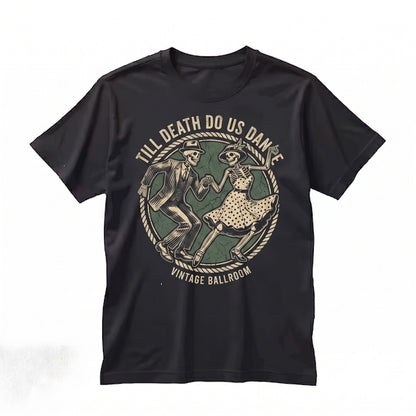Dancing Skeletons Halloween Vintage Couple Spooky Dance Graphic Unisex TShirt
