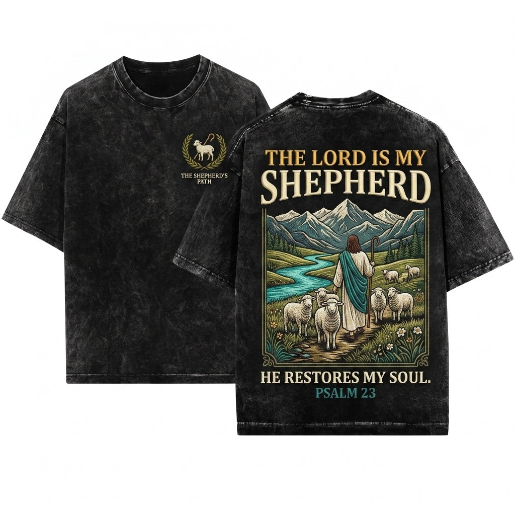 Jesus Shepherd Christian Mountain Landscape Minimalist Faith Graphic Religious Boho Gift Unisex Wash T-Shirt
