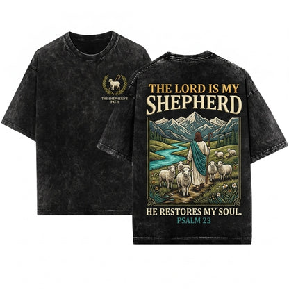 Jesus Shepherd Christian Mountain Landscape Minimalist Faith Graphic Religious Boho Gift Unisex Wash T-Shirt