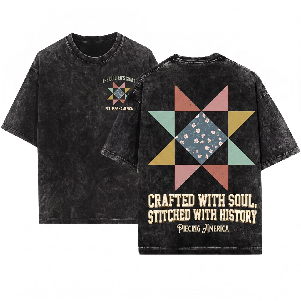 Quilt Block Star Graphic Vintage Apparel Unisex Wash T-Shirt