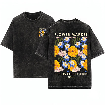 Lisbon Flower Market Graphic Floral Portugal Travel Botanical European Summer Top Unisex Wash T-Shirt