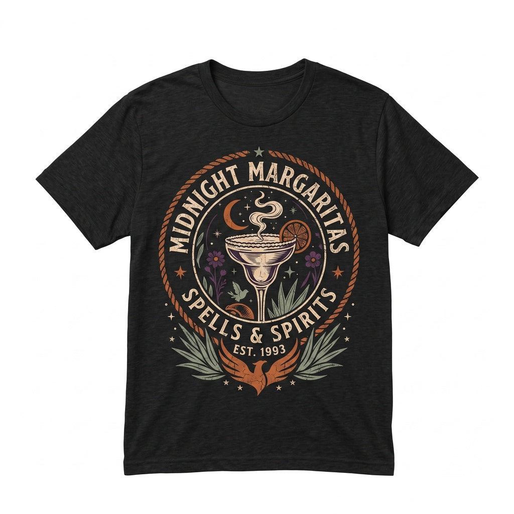 Vintage Midnight Margaritas Retro Witch Halloween Spooky Season Fall Cocktail Graphic Gift Unisex TShirt