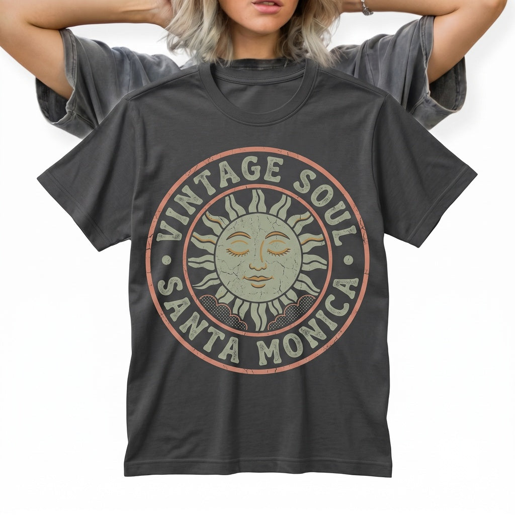 Vintage Good Vibes Sun Graphic Retro Rainbow Positive Boho Happy Aesthetic Style Gift Apparel Unisex TShirt